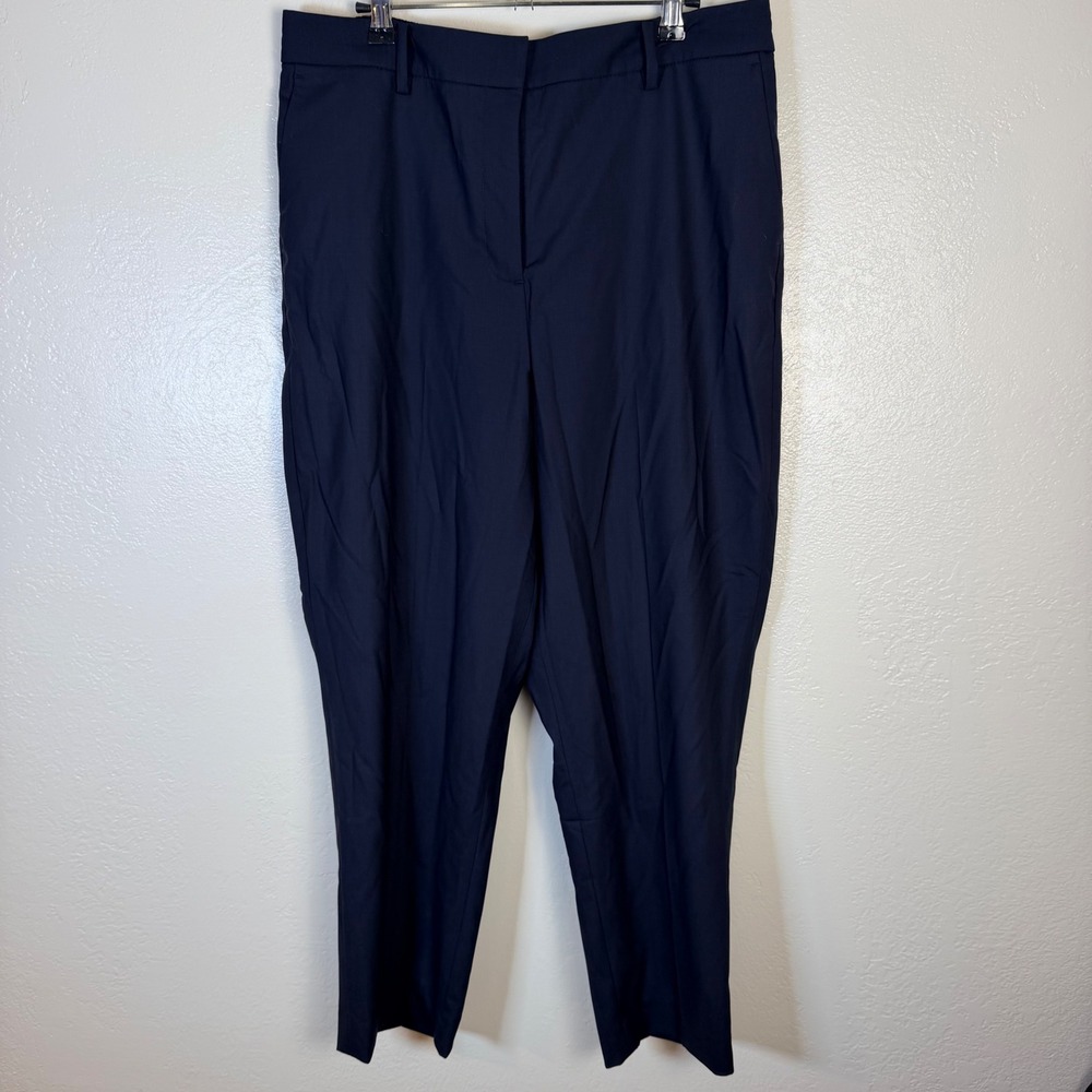 New Quince Women's 14 Italian Wool Slim Leg Ankle Pants Navy Blue Quiet Luxury